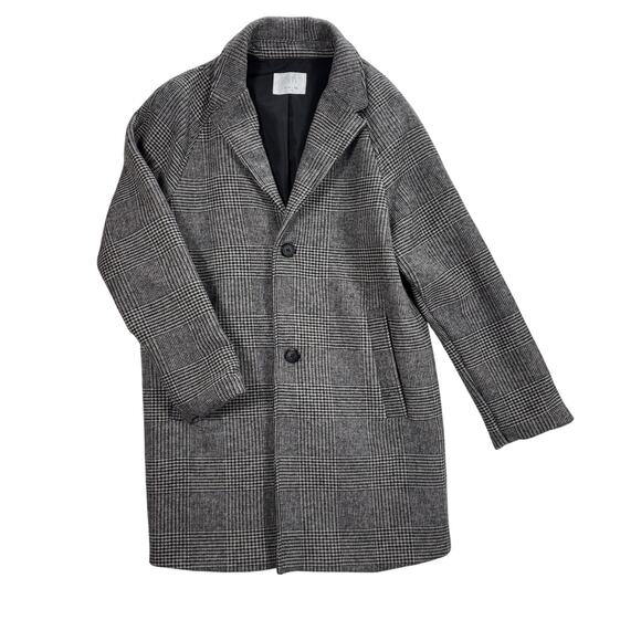 ZARA Kids Unisex 13/14 (EUR 164) Gray Plaid Wool Blend Car Coat Overcoat - Picture 1 of 9